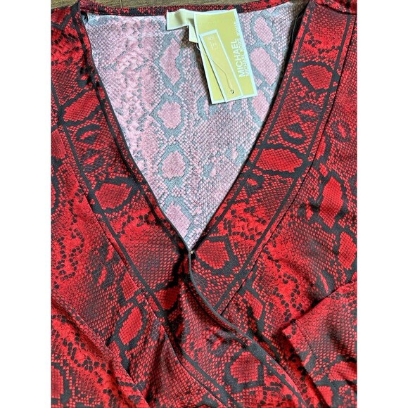 Michael Kors Women's Plus Size Top Snakeskin-Print Crossover Border Top Red 1X - Picture 5 of 8